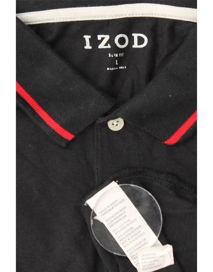 Męska koszulka polo slim fit IZOD, duża, czarna, bawełniana