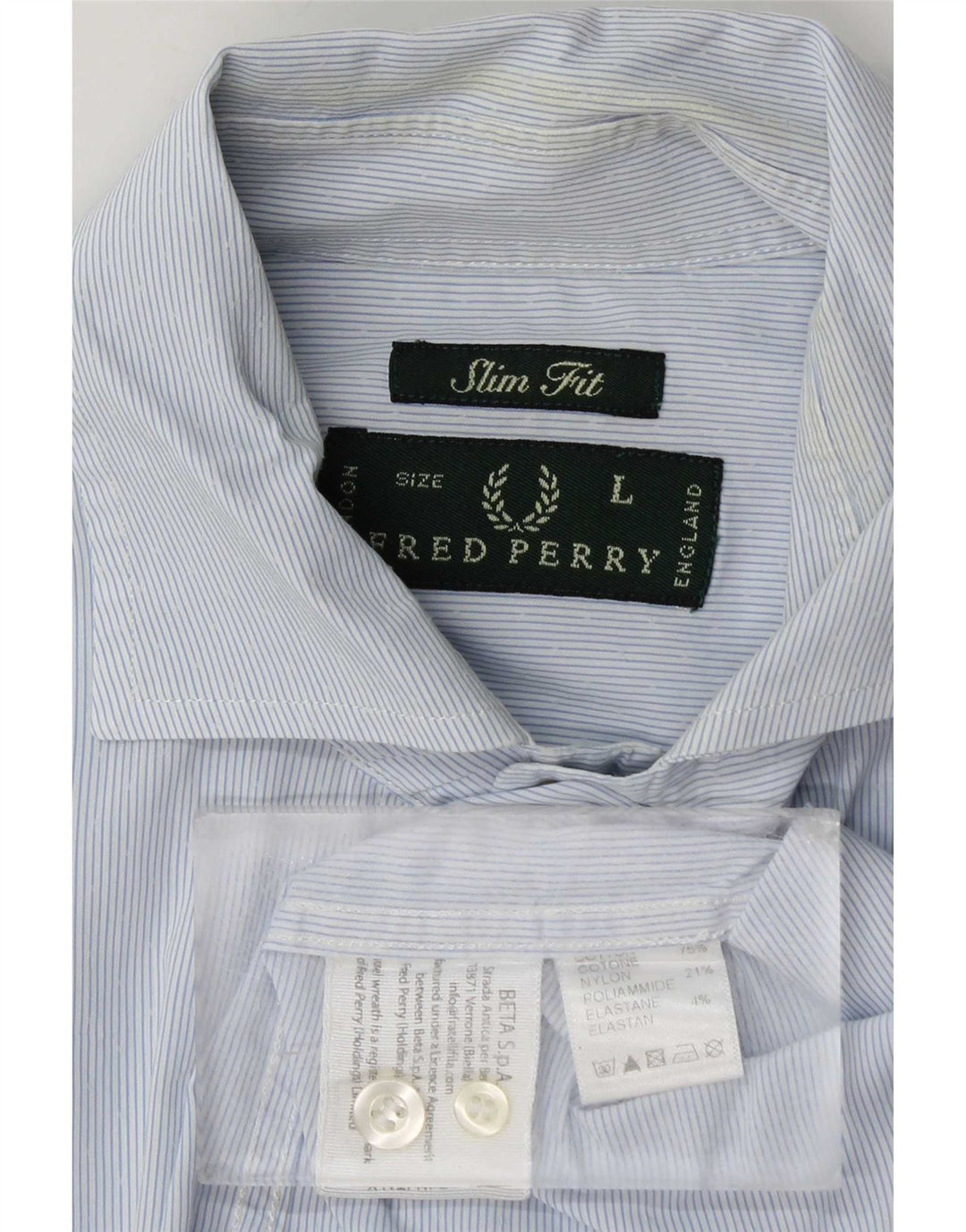 Koszula męska Fred Perry Slim Fit, duża, niebieska, bawełniana w prążki