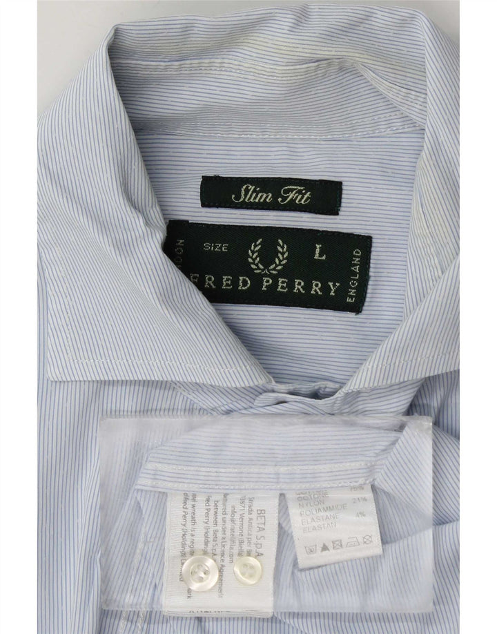 Koszula męska Fred Perry Slim Fit, duża, niebieska, bawełniana w prążki
