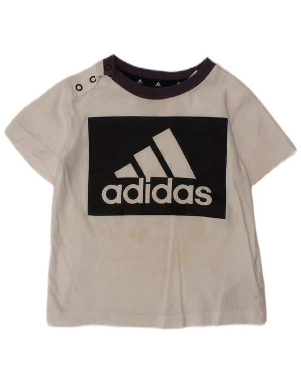 ADIDAS Chłopięcy T-shirt z grafiką Top 12-18 miesięcy Biała bawełna z blokami kolorów