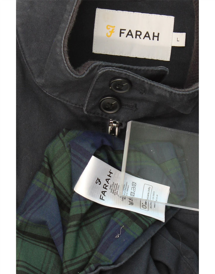 FARAH Mens Bomber Jacket UK 40 Large Navy Blue Cotton