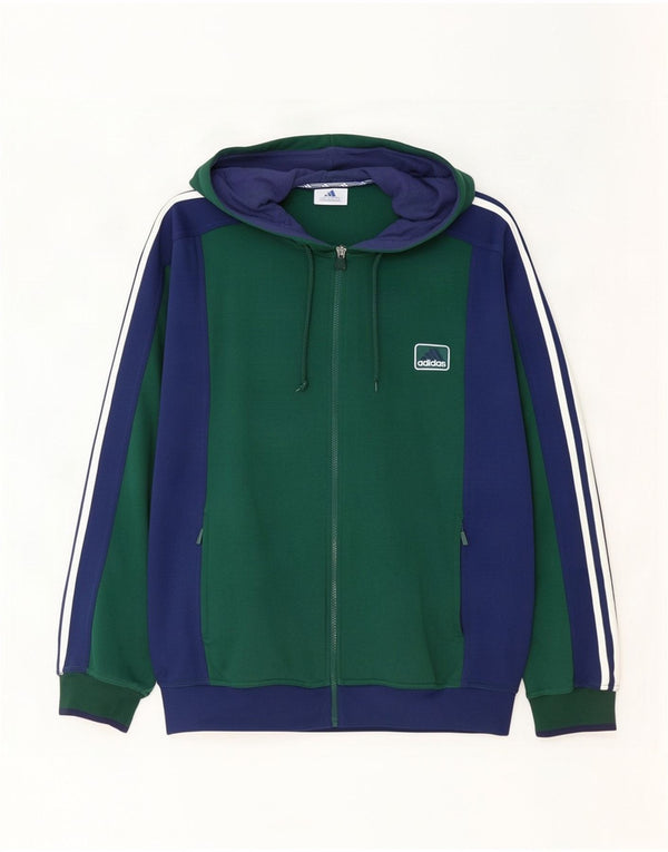 Adidas Męski sweter z kapturem i zamkiem błyskawicznym UK 42/44 Duży zielony poliester z blokami kolorów