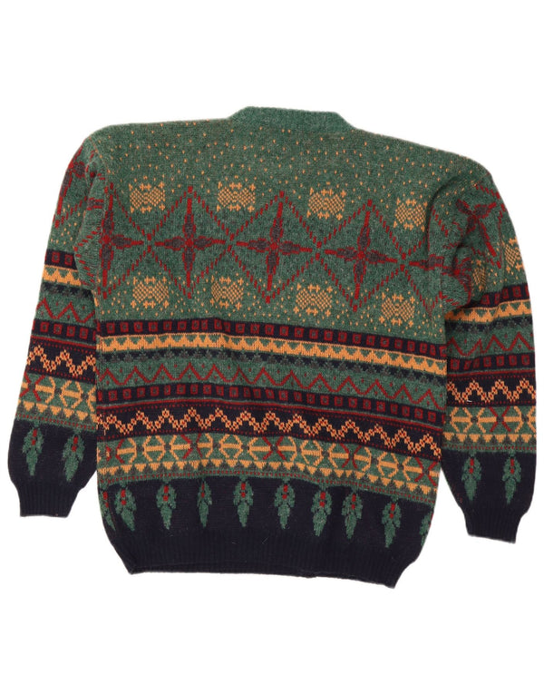 Męski sweter z okrągłym dekoltem Le Laureat XL, zielony, wełniany Fair Isle