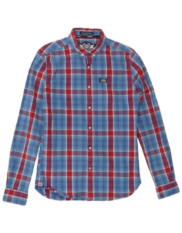 Koszula męska Superdry, mała, niebieska, bawełniana kratka