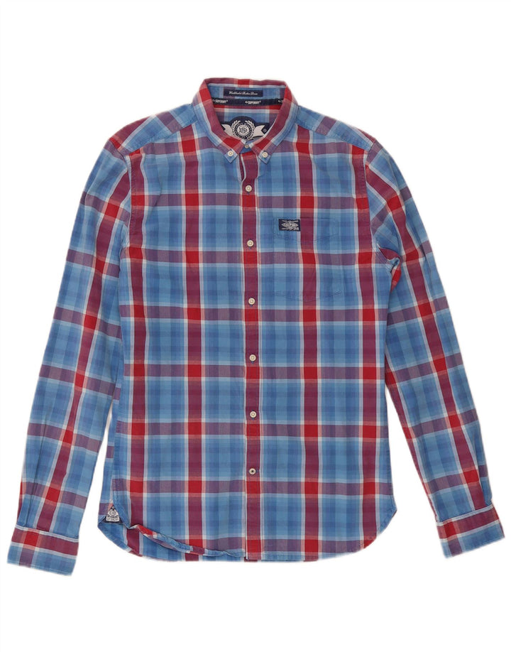Koszula męska Superdry, mała, niebieska, bawełniana kratka