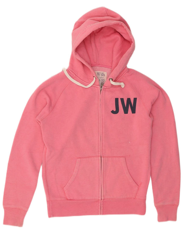 Jack Wills Womens Graphic Zip Hoodie Sweater UK 10 Small Pink Cotton