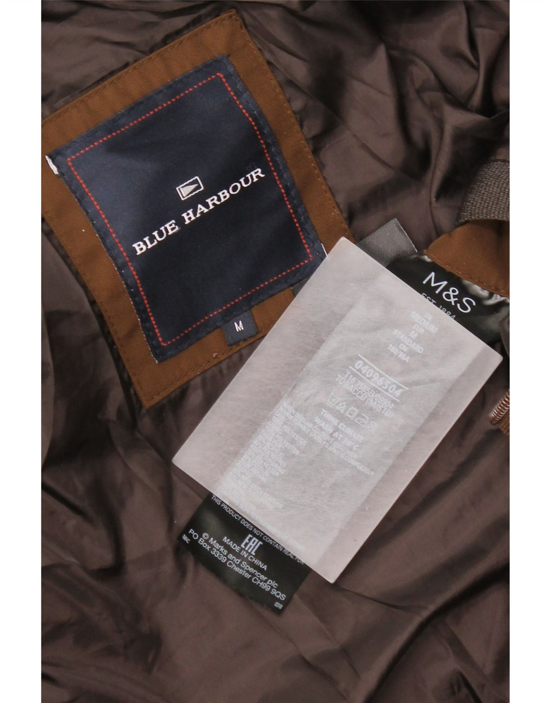 Męska wyściełana kurtka z kapturem Marks & Spencer Blue Harbor UK 38, średni brąz