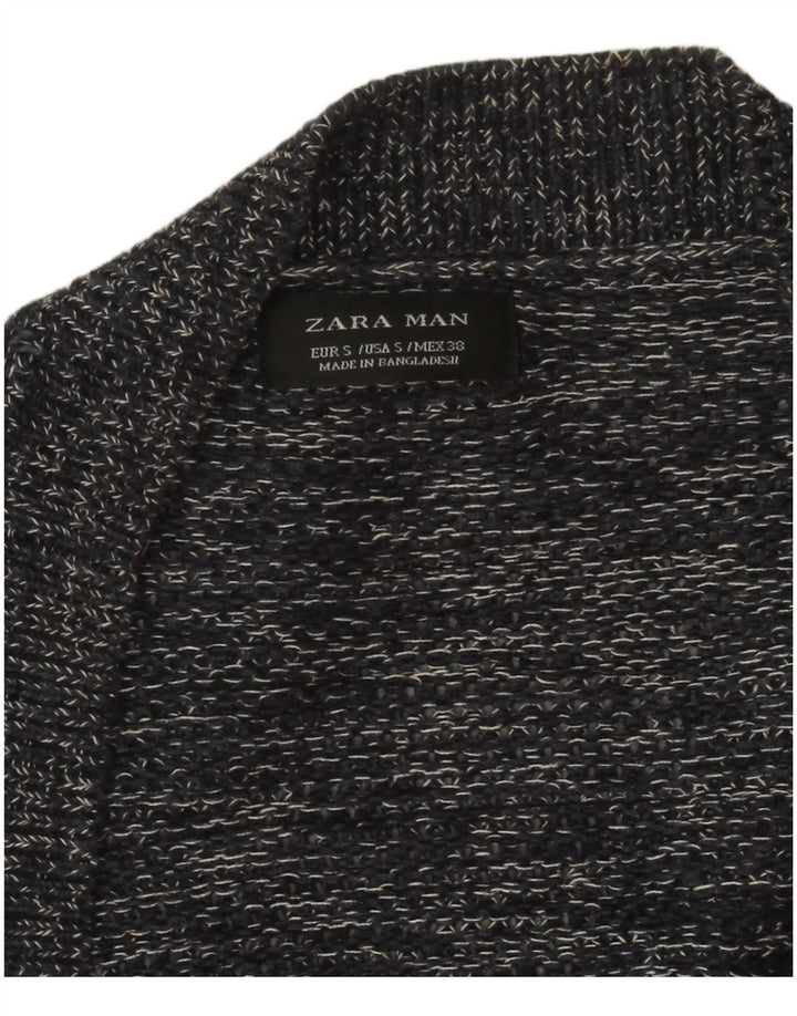 Zara Męski sweter rozpinany, mały, szary, z bawełny w plamki