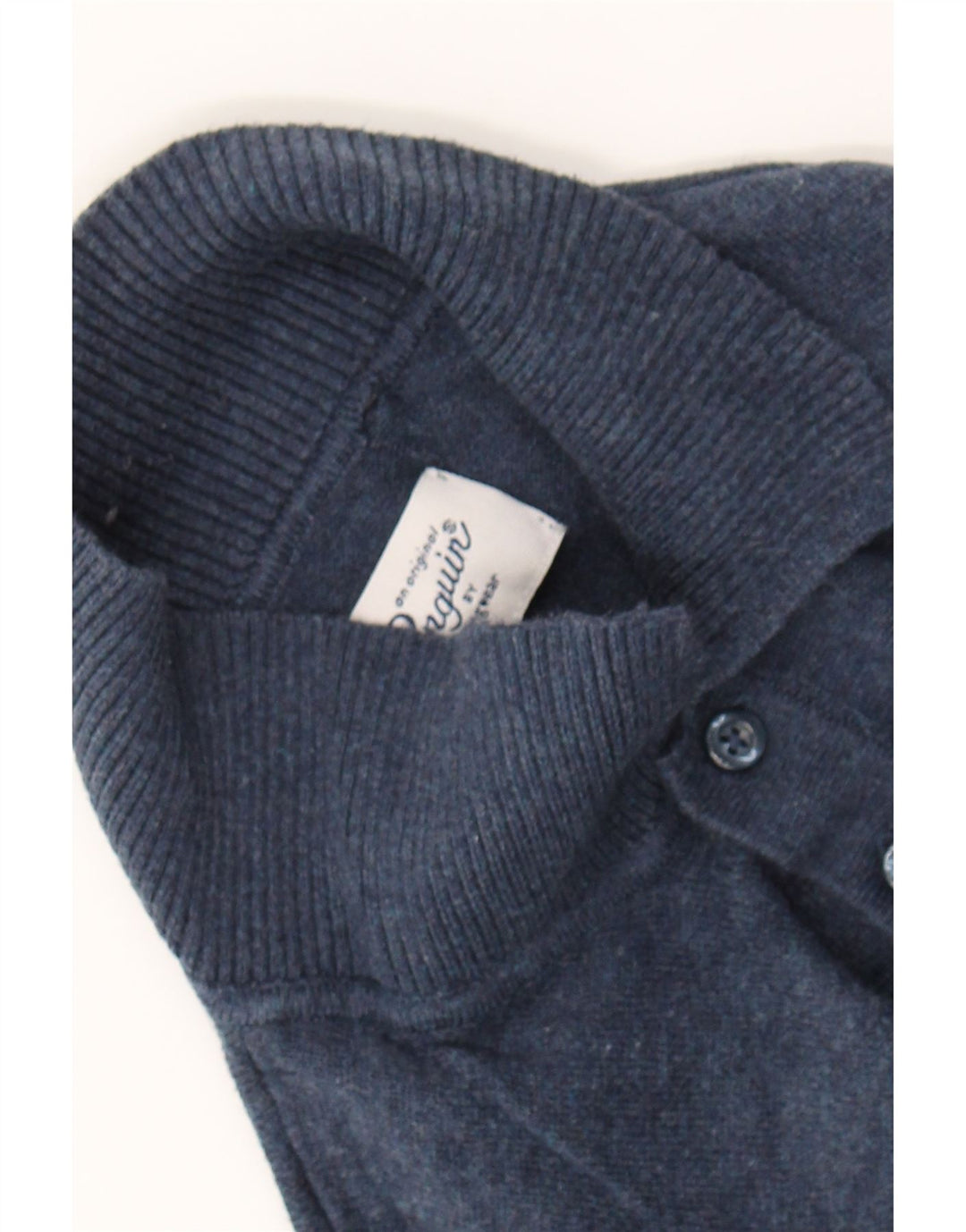 PENGUIN Mens Polo Neck Jumper Sweater Medium Navy Blue Vintage Penguin and Second-Hand Penguin from Messina Hembry 