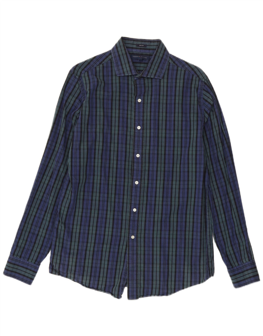 Koszula męska Tommy Hilfiger o dopasowanym kroju, rozmiar 15 1/2, bawełniana w średnią niebieską kratkę