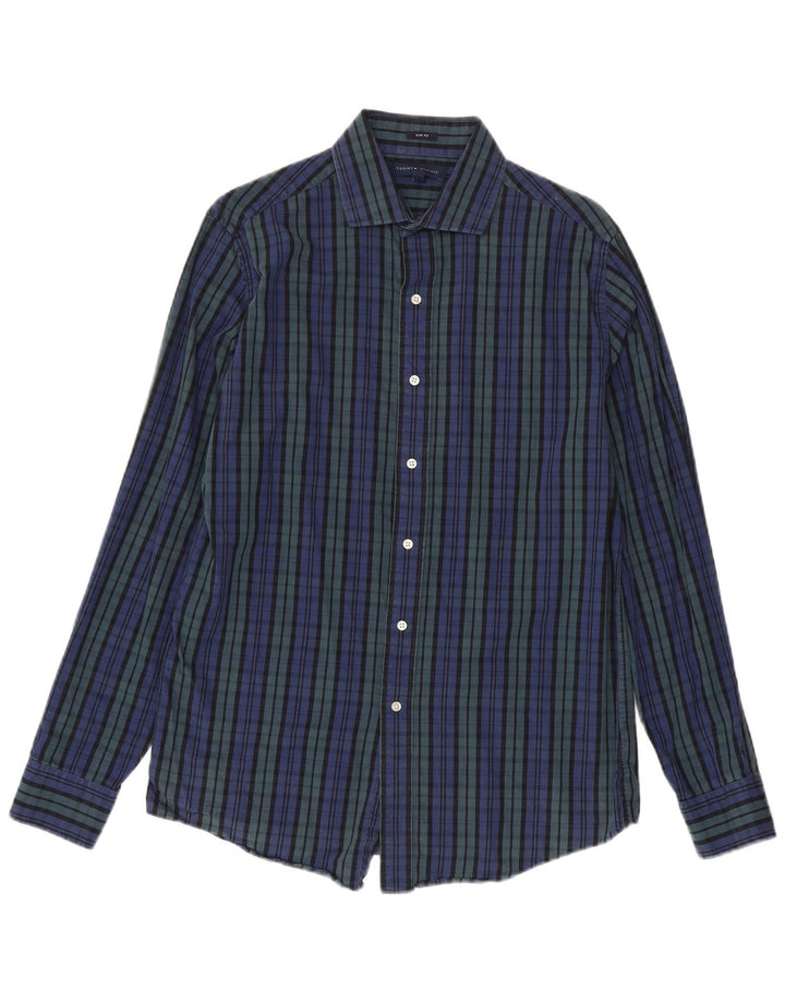 Koszula męska Tommy Hilfiger o dopasowanym kroju, rozmiar 15 1/2, bawełniana w średnią niebieską kratkę