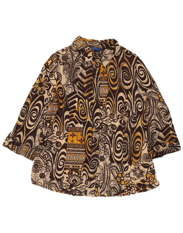 Damska bluzka koszulowa z rękawem 3/4 DOMINEW IT 50 XL, brązowa, bawełniana w kwiaty