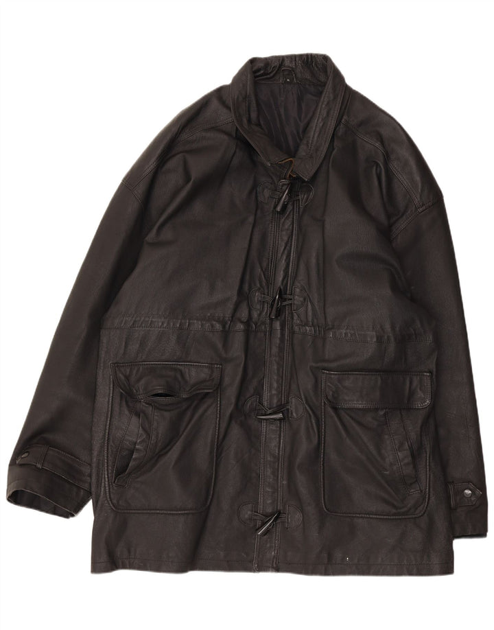 Vintage męska kurtka skórzana typu Duffle UK 42 XL czarna skóra