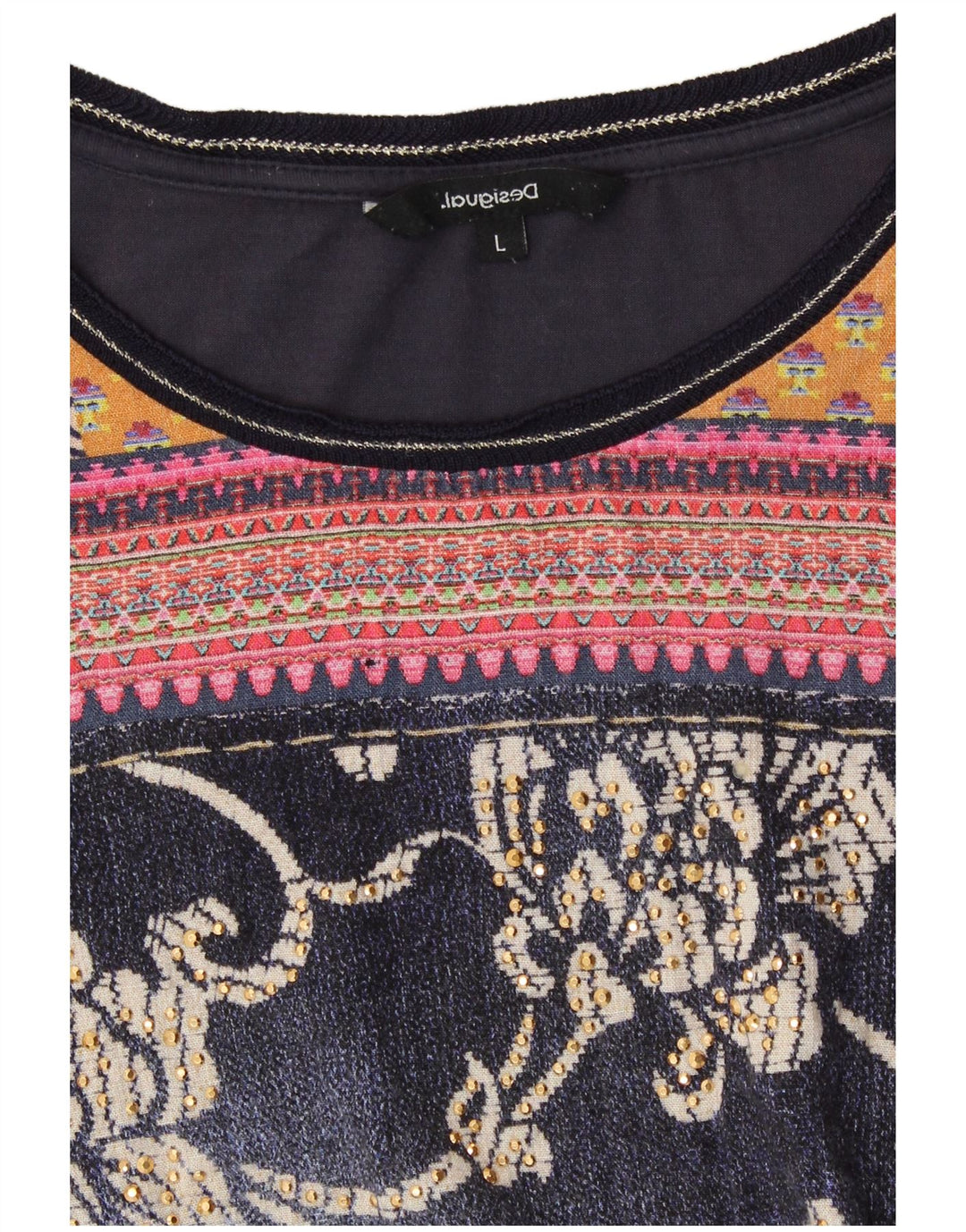 Damski graficzny top DESIGUAL z rękawem 3/4, UK 14, duży, szary w kwiaty