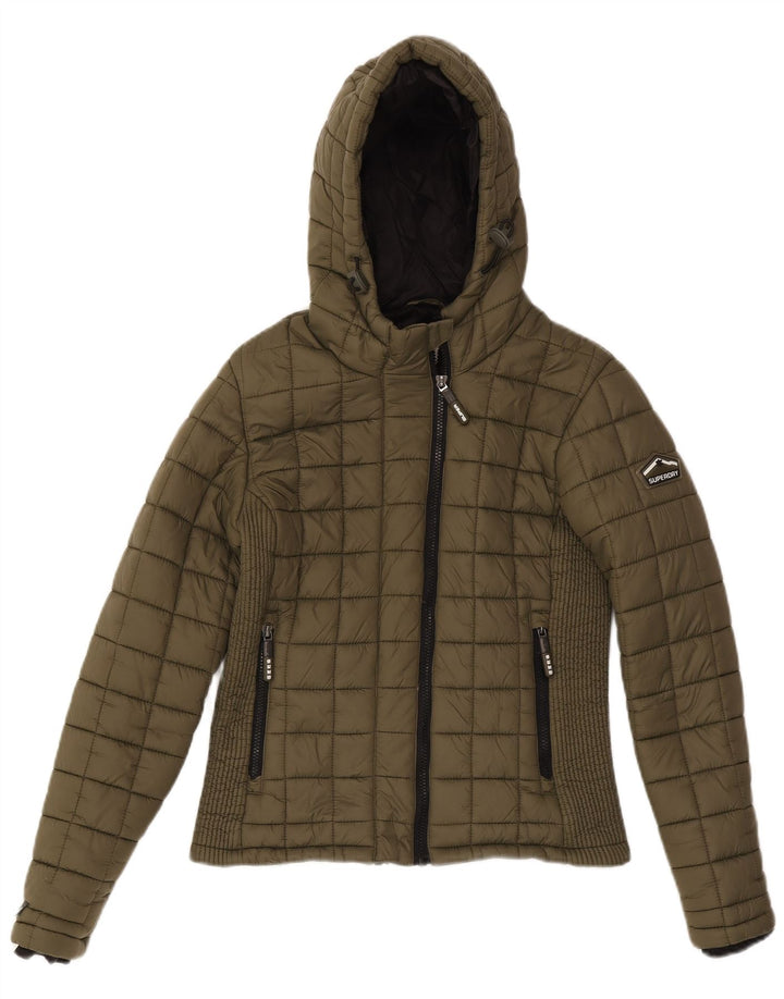 Damska wyściełana kurtka z kapturem Superdry UK 10, mała, nylon khaki