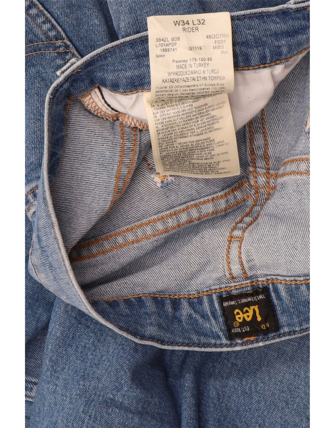 Męskie jeansy Lee Rider Slim W34 L32 Niebieskie bawełniane