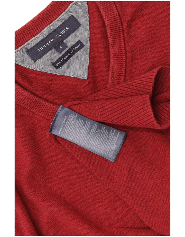 Męski sweter Tommy Hilfiger z dekoltem w kształcie litery V, mały, czerwony, bawełniany