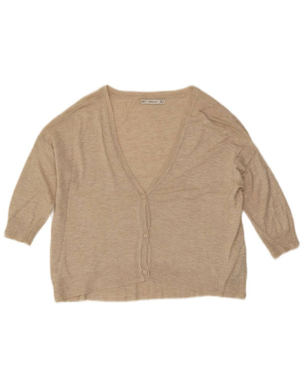 Zara Damski sweter rozpinany z rękawem 3/4, UK 10, mały, beżowy, nakrapiany