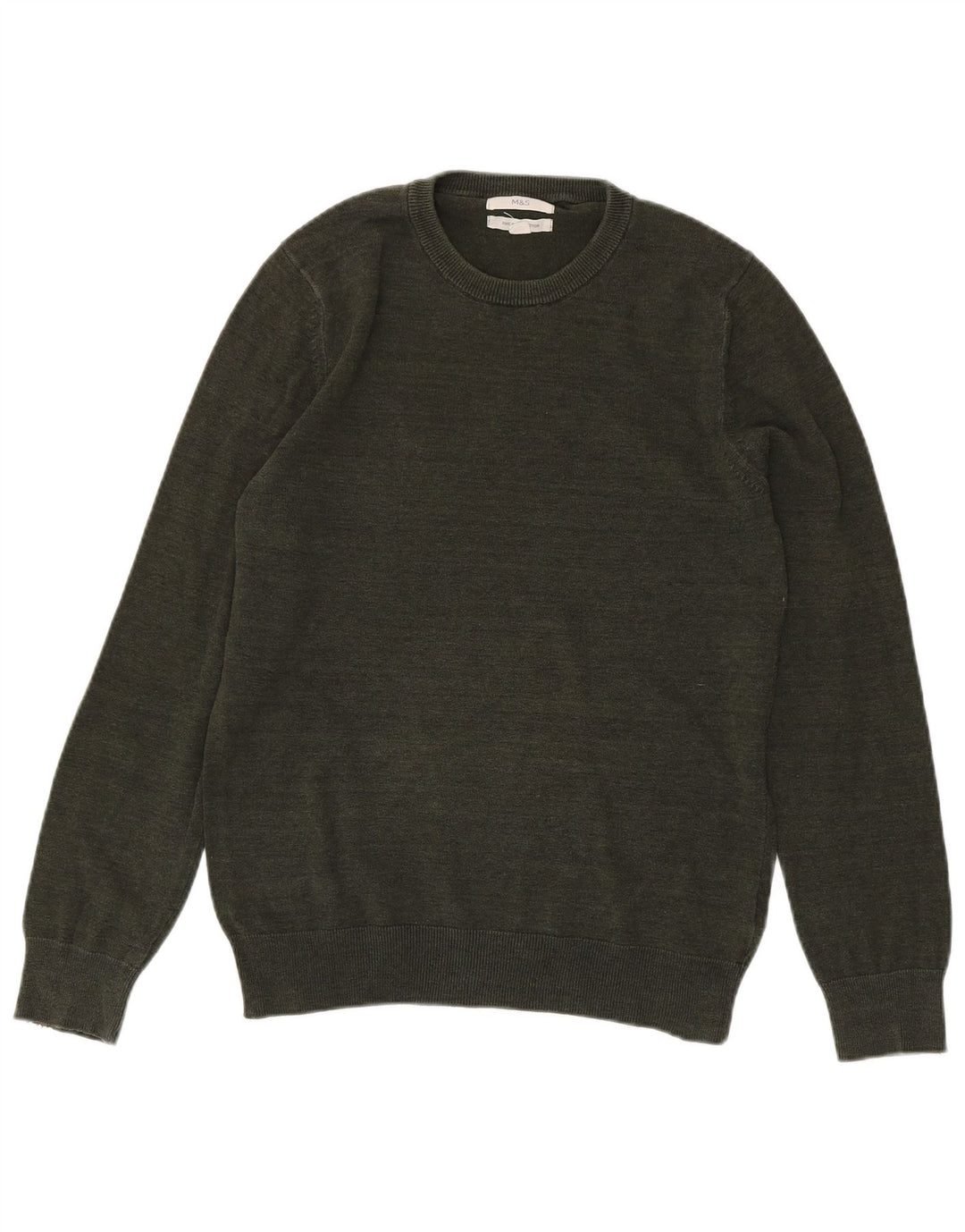Marks & Spencer Męski sweter z okrągłym dekoltem, mały, bawełniany khaki