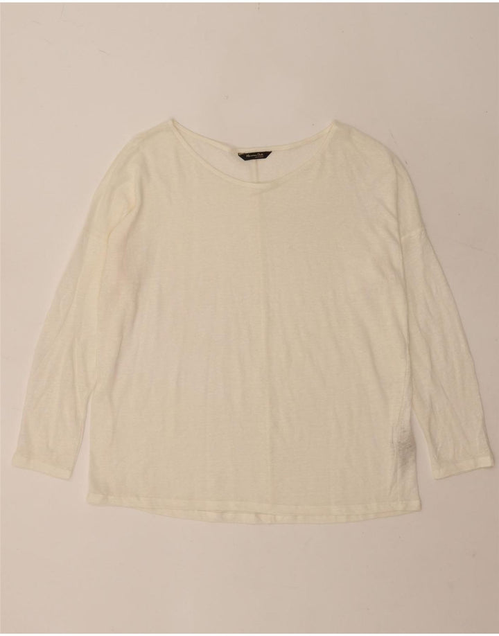 Damski top Massimo Dutti z długim rękawem UK 16, duży, lniany w kolorze złamanej bieli