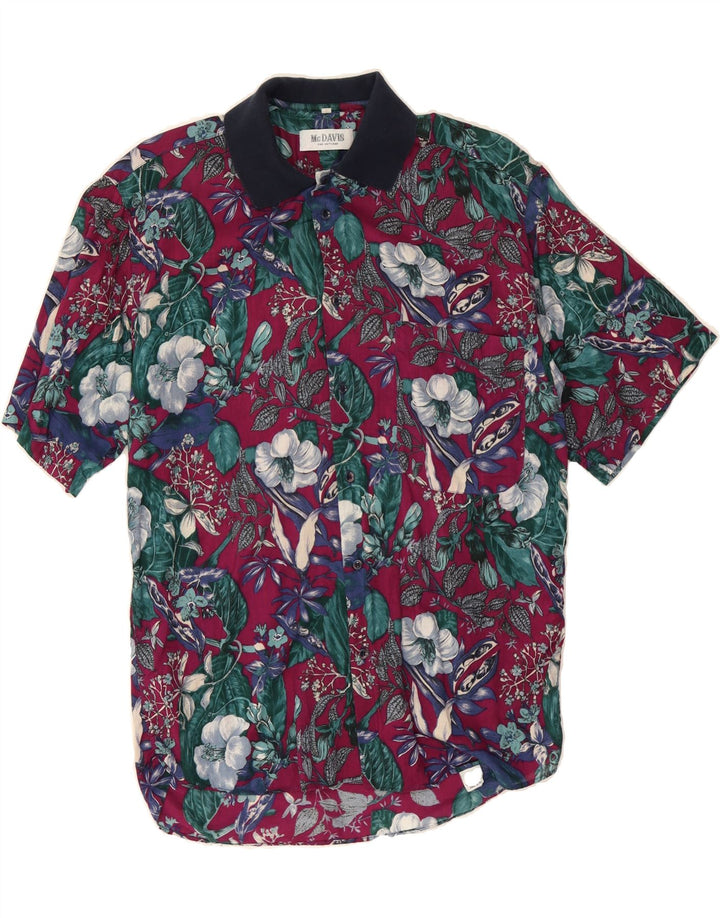 MCDAVIS Mens Short Sleeve Shirt Medium Burgundy Floral Viscose Vintage McDavis and Second-Hand McDavis from Messina Hembry 