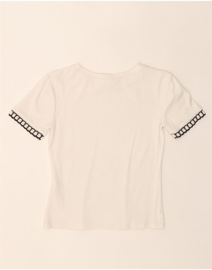 ZARA Womens Crop T-Shirt Top UK 12 Medium White Cotton Vintage Zara and Second-Hand Zara from Messina Hembry 