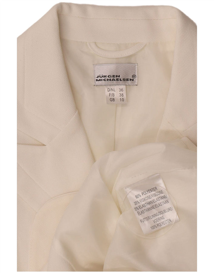 Damska marynarka zapinana na 3 guziki Jurgen Michaelsen UK 10, mała, biała, poliestrowa