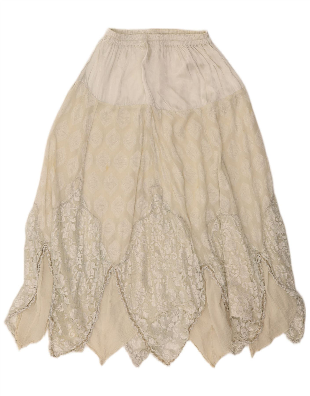 Vintage damska asymetryczna spódnica W30 Medium Off White Geometric
