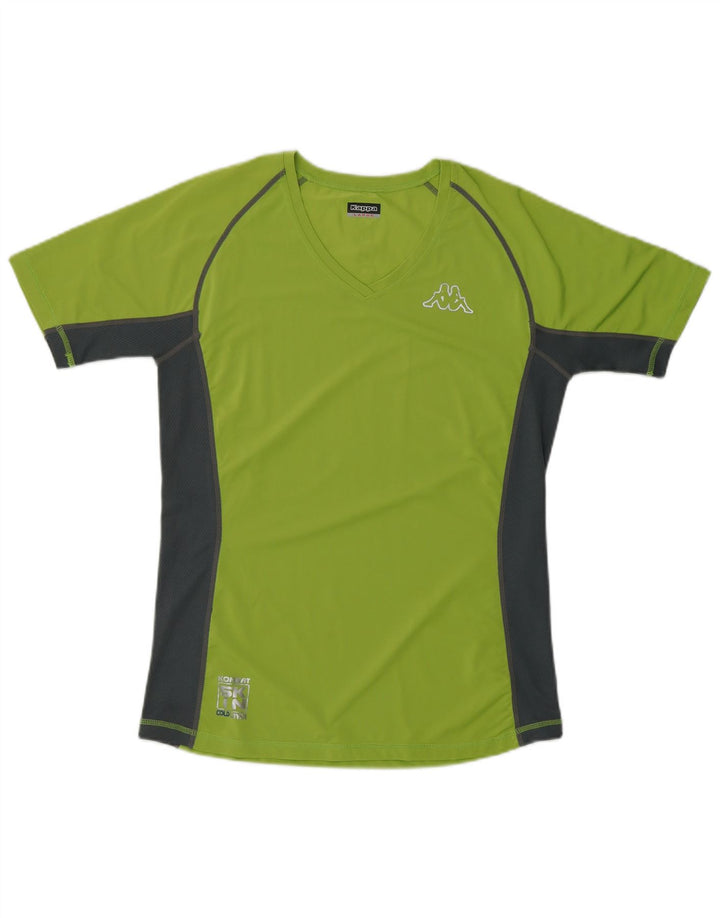 Damski T-shirt z grafiką KAPPA Top UK 16, duży, zielony poliester z blokami kolorów