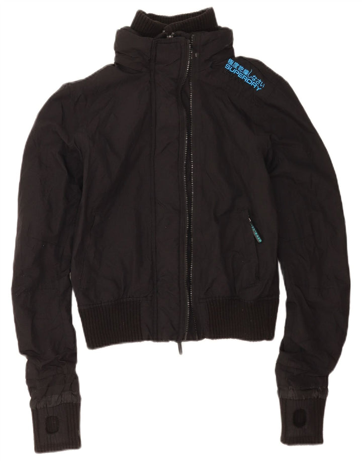 Damska kurtka bomber Superdry Graphic UK 10, mała, czarna nylonowa