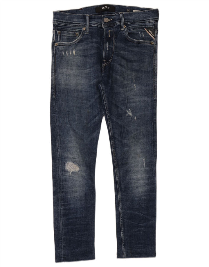 Damskie jeansy Replay Crop Distressed W30 L26 Niebieskie