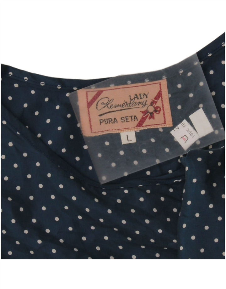 Damska bluzka bez rękawów w stylu vintage, krótka, UK 14, duża, granatowa w cętki