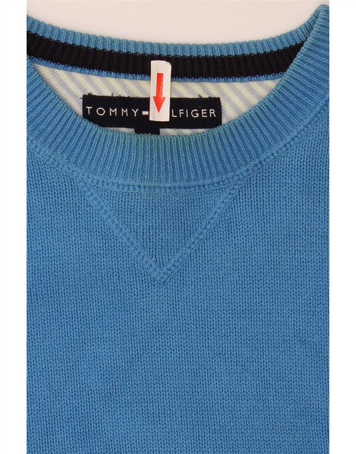 Męski sweter z okrągłym dekoltem Tommy Hilfiger, średnioniebieski, bawełniany