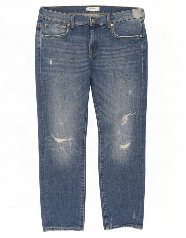 Damskie jeansy Zara w trudnej sytuacji, przycięte, EU 40, średnie, W30, L25, niebieskie