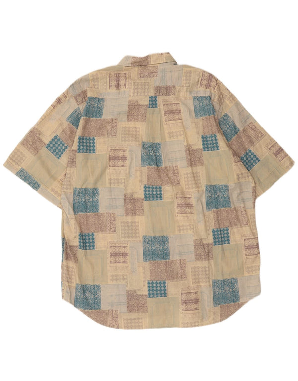Vintage męska koszula z krótkim rękawem XL, beżowy patchwork
