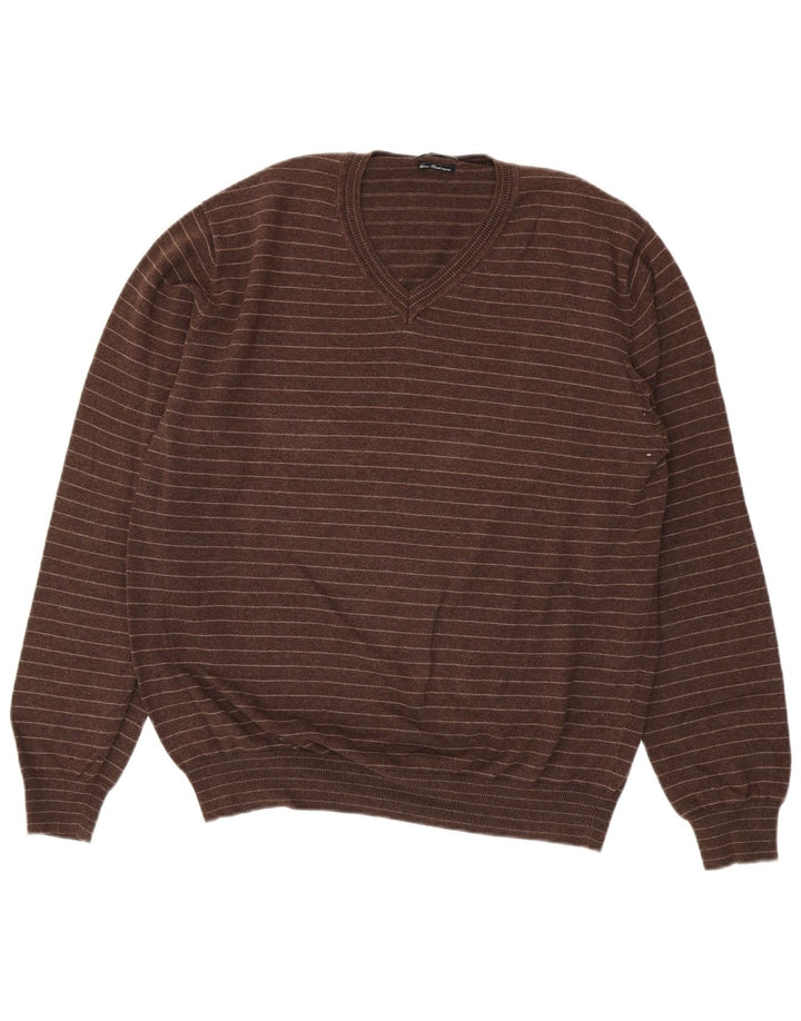 Męski sweter Massimo Dutti z dekoltem w kształcie litery V, XL, w brązowe paski