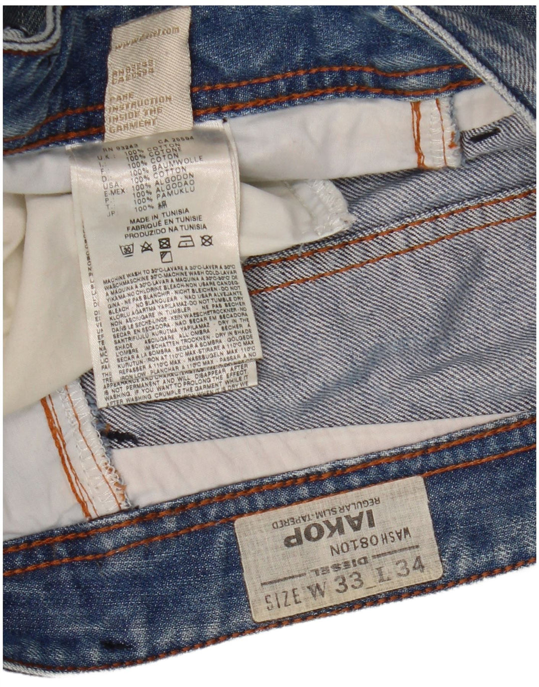 Diesel Męskie Iakop Distressed Slim Jeans W33 L34 Niebieskie bawełniane