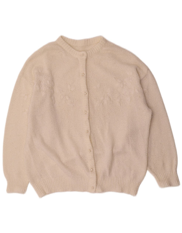 Sweter damski w stylu vintage, UK 18 XL, biały akryl