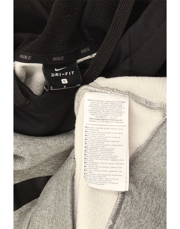 Męska bluza z kapturem Nike Dri Fit z grafiką, mała, szara, z blokami kolorów, poliester