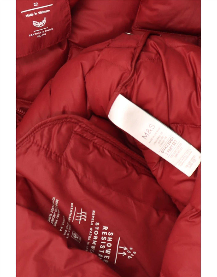 Marks & Spencer Damski ocieplany płaszcz z kapturem UK 22 3XL Czerwony poliamid
