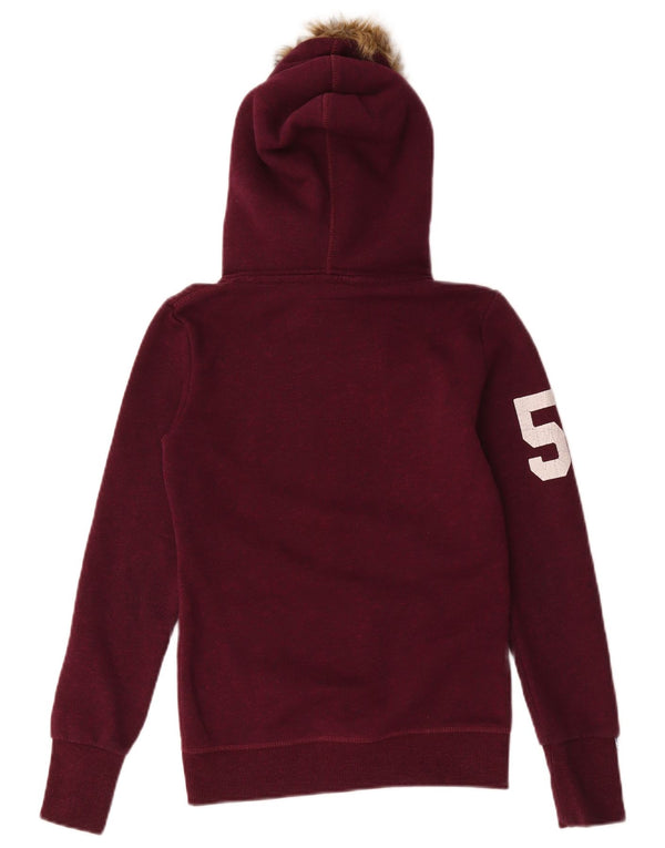 Damski sweter z kapturem Superdry z grafiką i zamkiem błyskawicznym UK 6 XS, bordowa bawełna