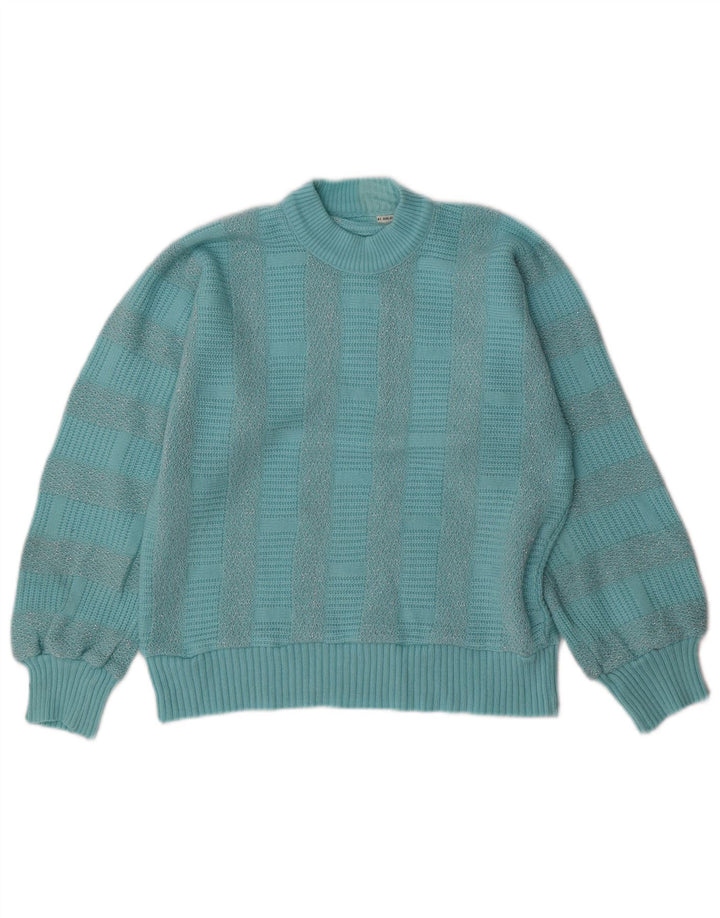 Sweter damski VINTAGE z golfem UK 14 w średnie niebieskie paski