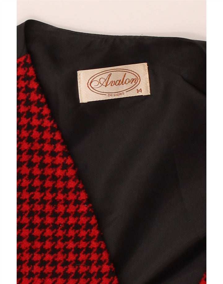 AVALON Womens Waistcoat UK 14 Large  Red Houndstooth Virgin Wool