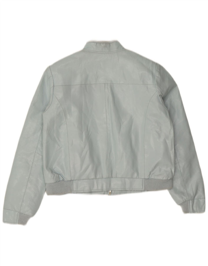 Vintage damska kurtka bomber ze sztucznej skóry IT 44 średni niebieski