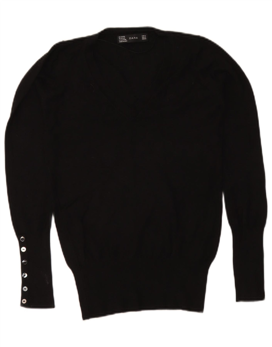 Sweter damski Zara z dekoltem w kształcie litery V, UK 10, mały, czarny