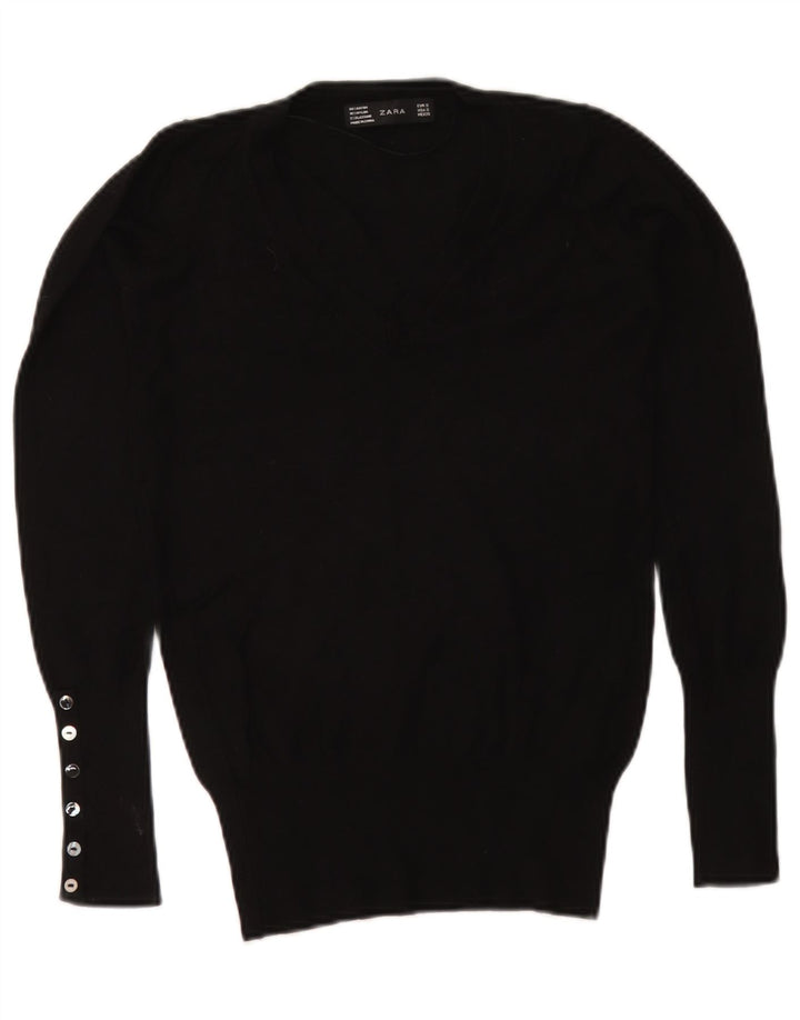 Sweter damski Zara z dekoltem w kształcie litery V, UK 10, mały, czarny