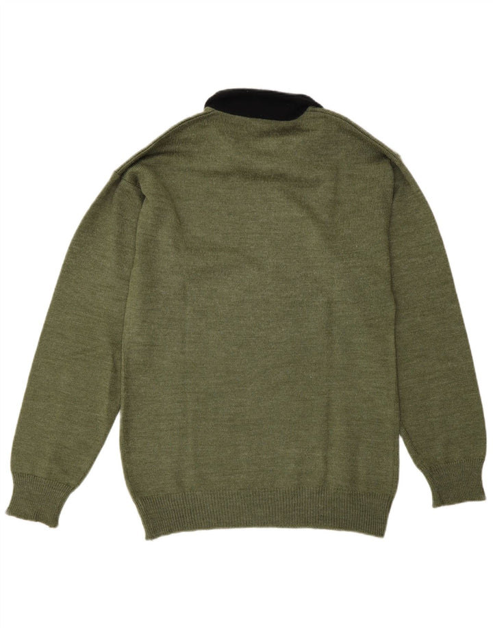 Męski sweter z golfem w stylu vintage, średnio zielony, w blokach kolorów