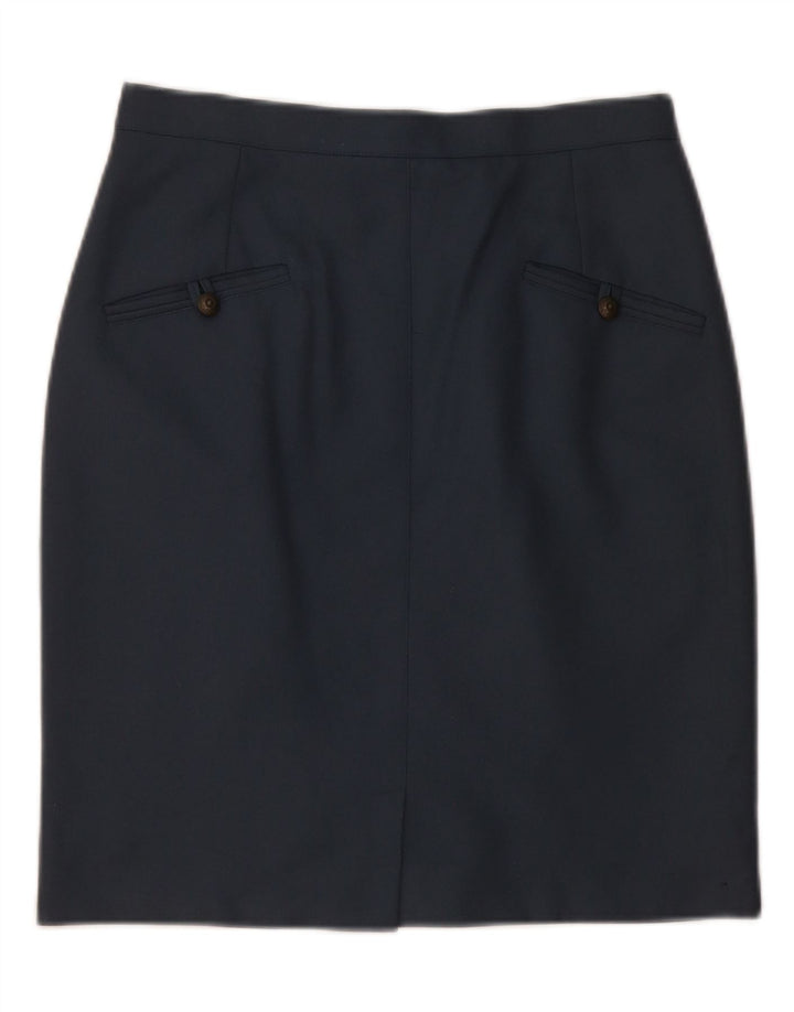 VINTAGE Damska Spódnica Ołówkowa Średnia W28 Granatowa Wełna