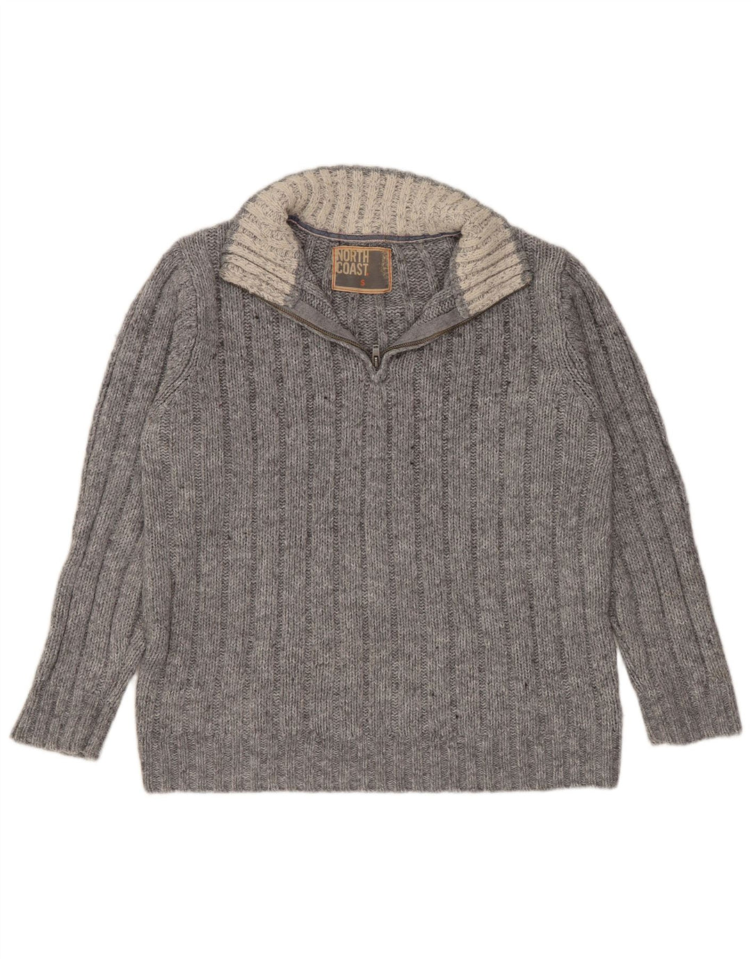 MARKS & SPENCER Męski sweter zapinany na zamek, mały, szary, akrylowy
