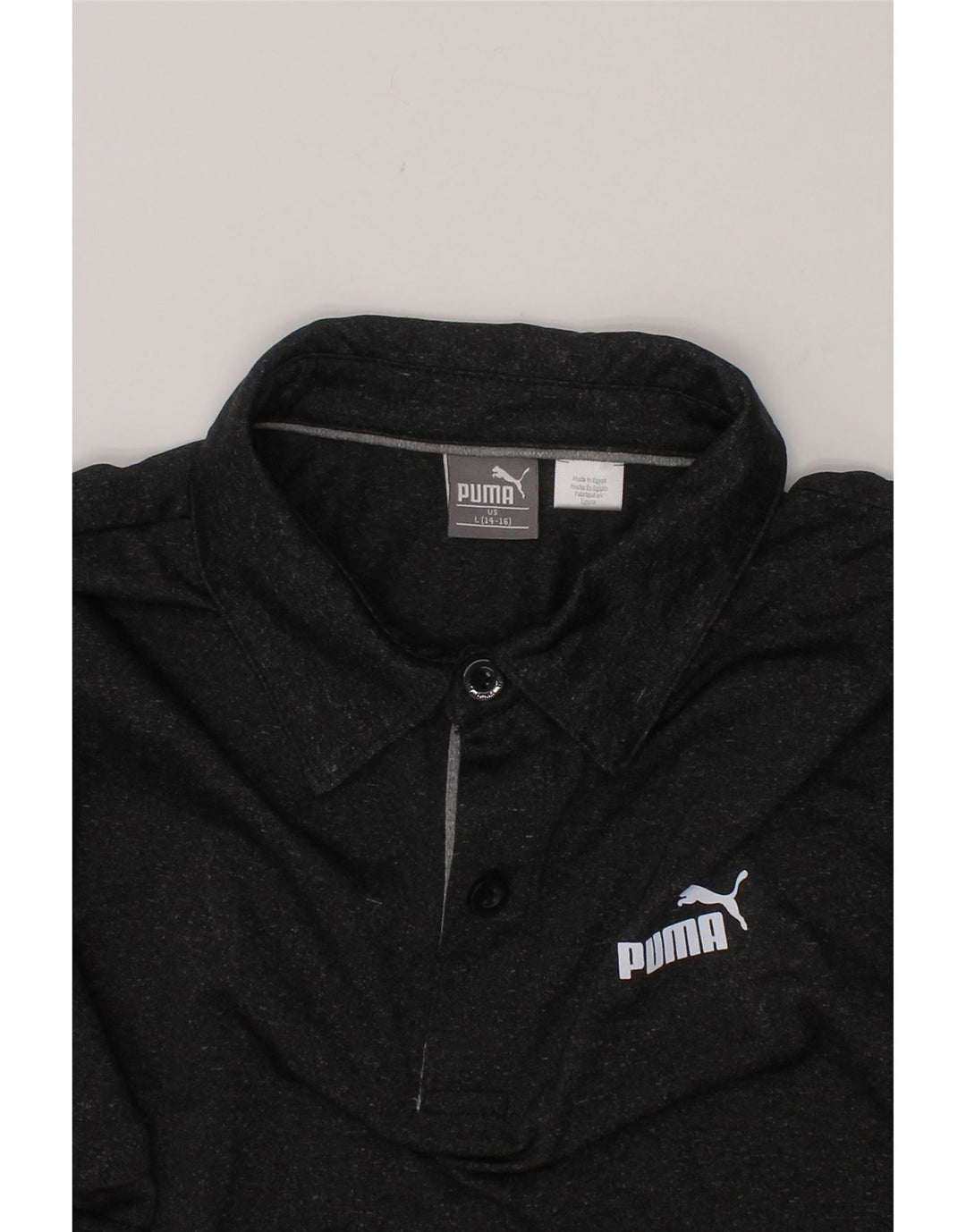 PUMA Boys Polo Shirt 14-15 Years Large Grey Flecked Polyester Vintage Puma and Second-Hand Puma from Messina Hembry 
